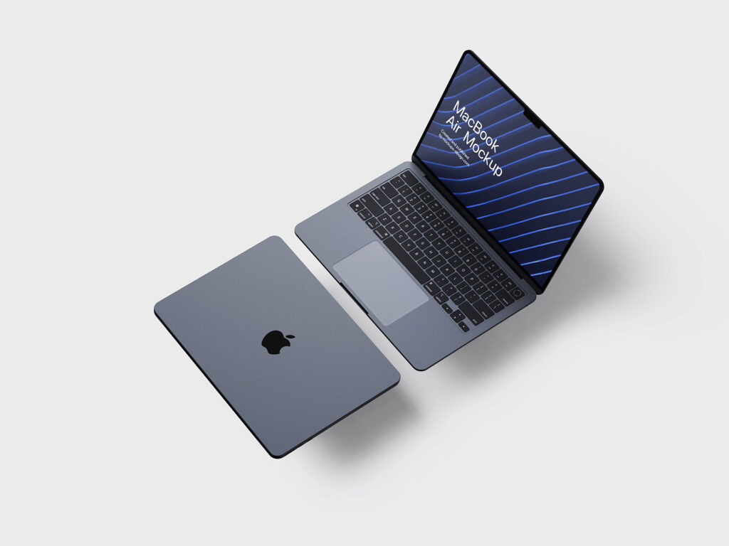 5 Mockups of Open MacBook Air from Different Angles
