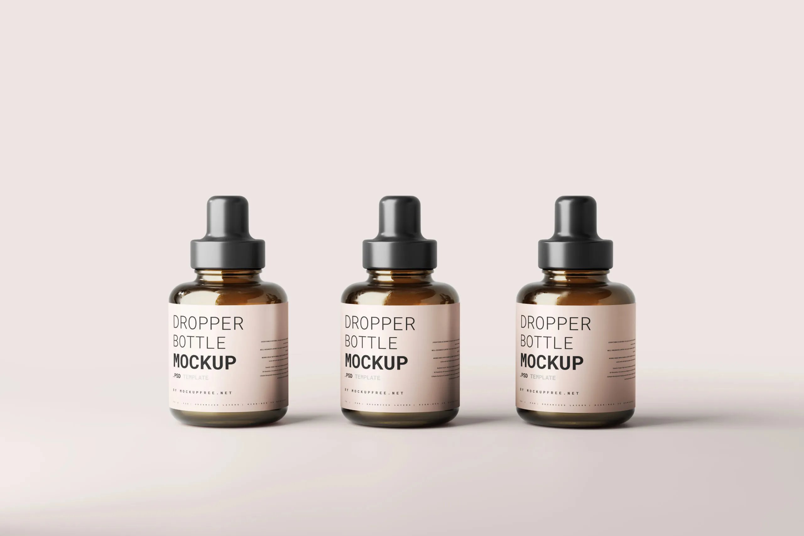 5 Mockups of Stubby Dropper Bottle in Varied Shots FREE PSD