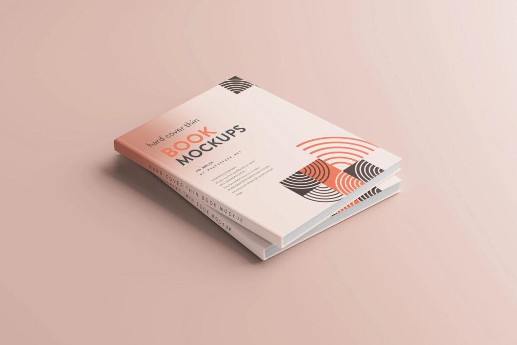 5 Mockups of Thin Hardcover Books in Perspective Views