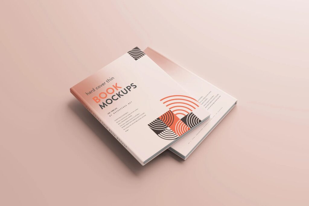 5 Mockups of Thin Hardcover Books in Perspective Views