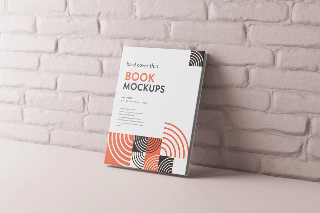 5 Mockups of Thin Hardcover Books in Perspective Views