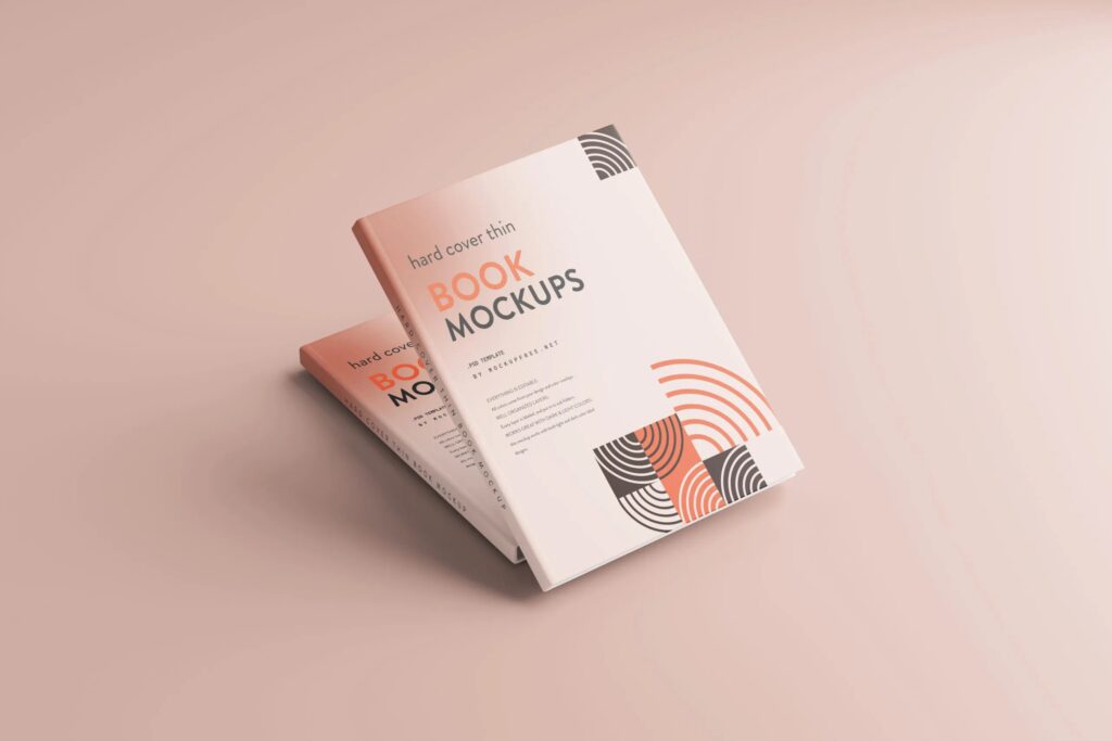 5 Mockups of Thin Hardcover Books in Perspective Views