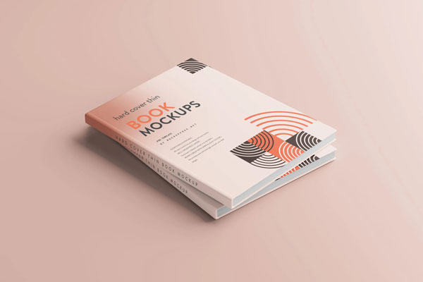 5 Mockups of Thin Hardcover Books in Perspective Views