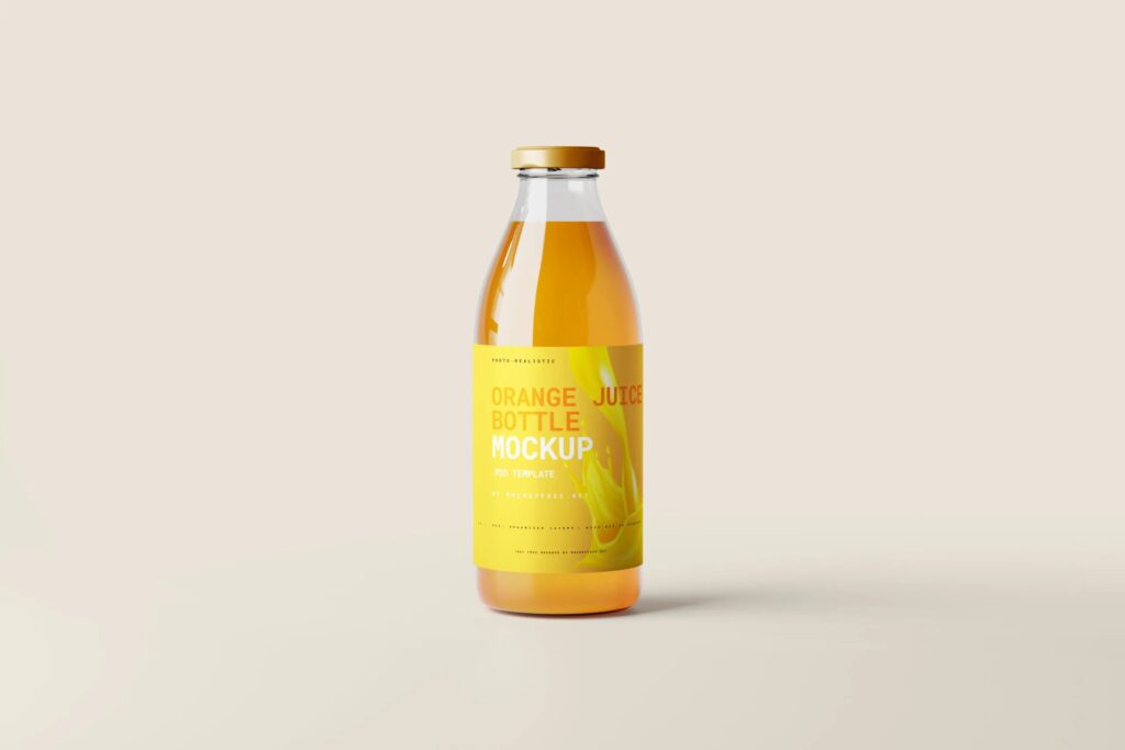 5 Orange Juice Bottle Mockups in Varied Visions