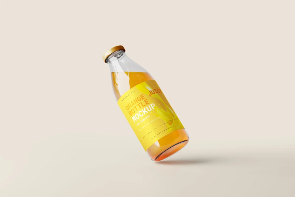 5 Orange Juice Bottle Mockups in Varied Visions