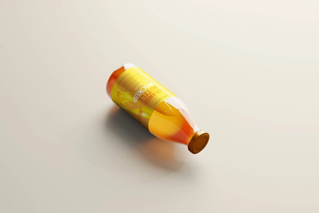 5 Orange Juice Bottle Mockups in Varied Visions