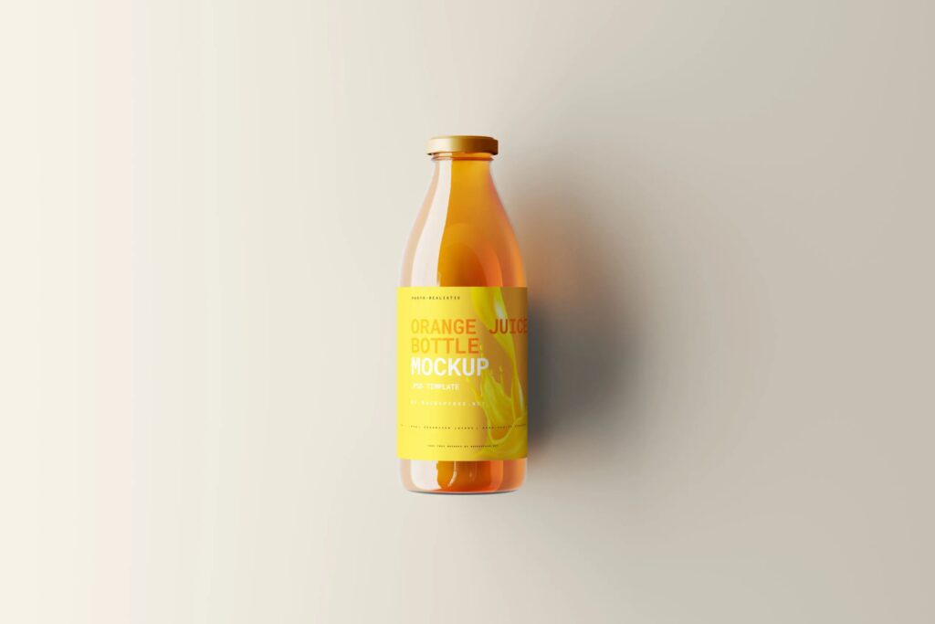 5 Orange Juice Bottle Mockups in Varied Visions