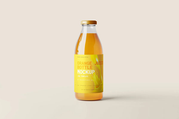 5 Orange Juice Bottle Mockups in Varied Visions