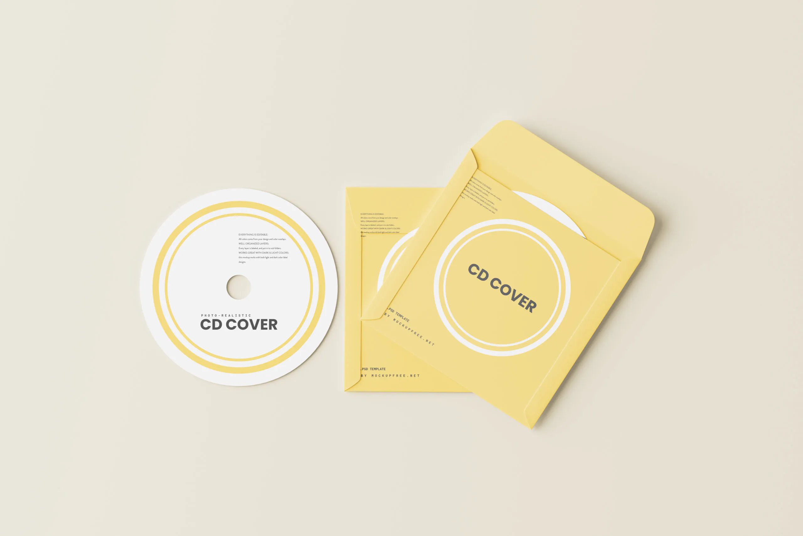5 Paper CD Cover and Disc Mockups in Different Visions FREE PSD