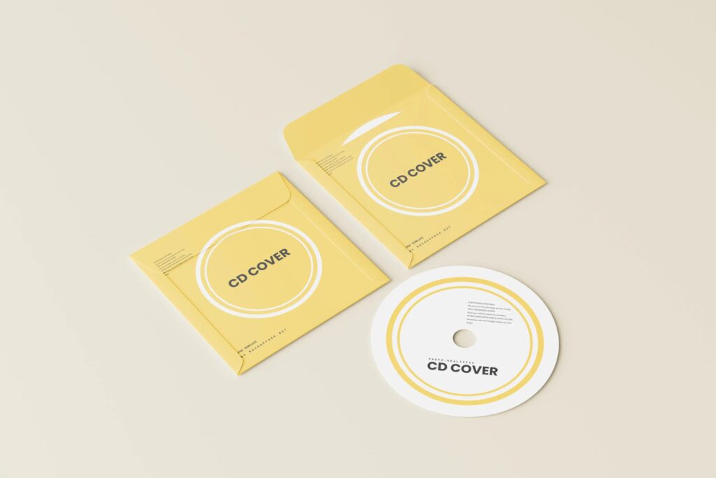 5 Paper CD Cover and Disc Mockups in Different Visions mockup preview