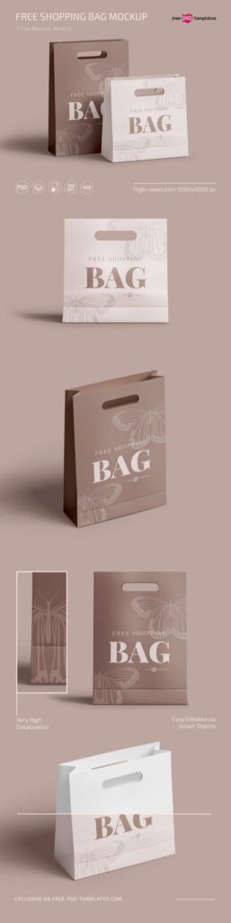 5 Paper Shopping Bag Mockups in Different Positions mockup preview