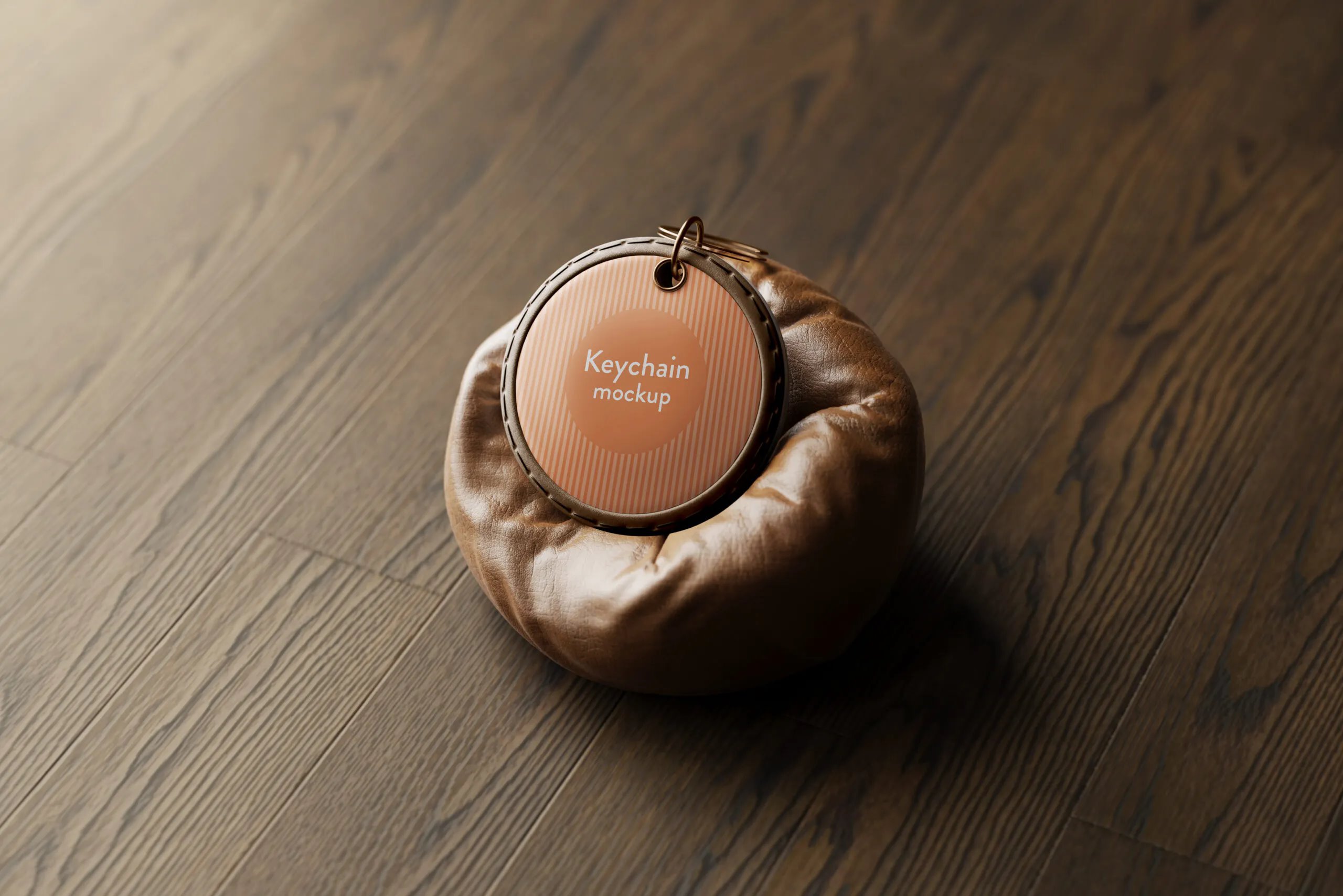 5 Round Keychain Mockup with Leather Pillow in Various Views FREE PSD