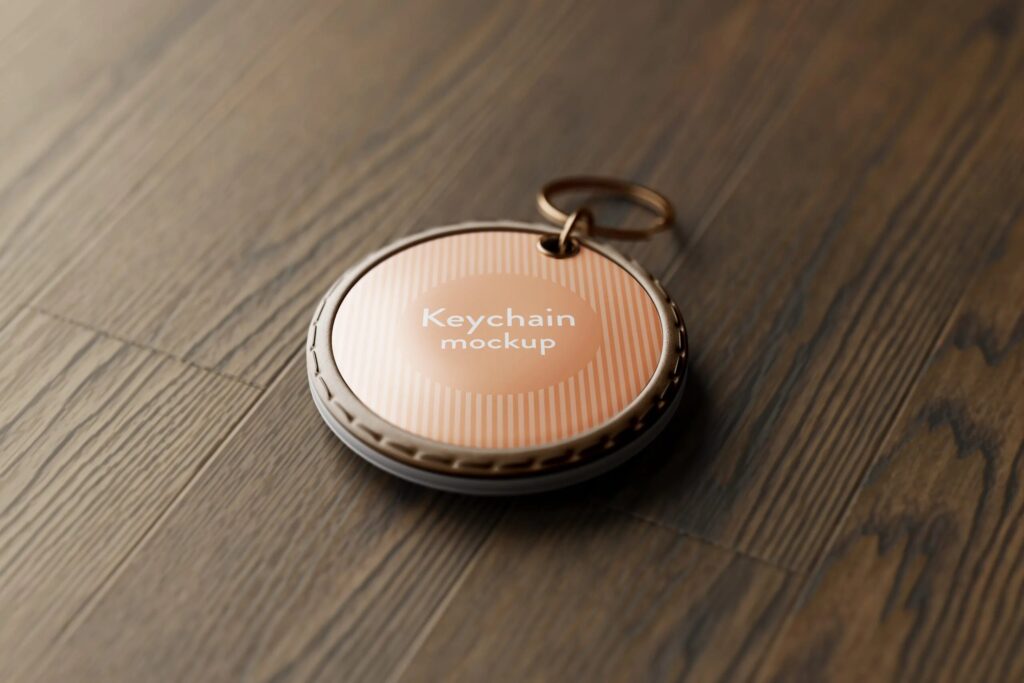5 Round Keychain Mockup with Leather Pillow in Various Views mockup preview