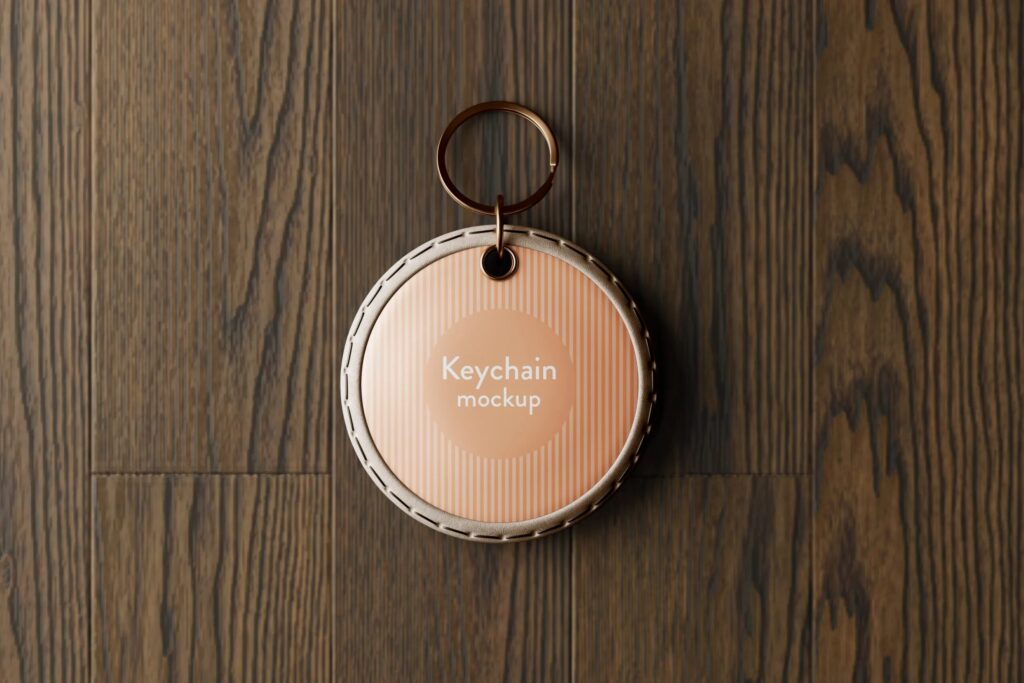 5 Round Keychain Mockup with Leather Pillow in Various Views mockup preview
