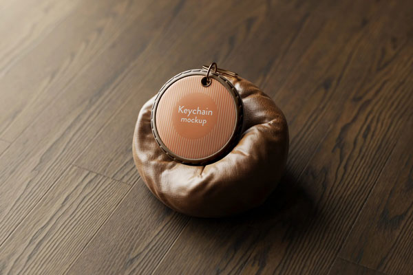 5 Round Keychain Mockup with Leather Pillow in Various Views