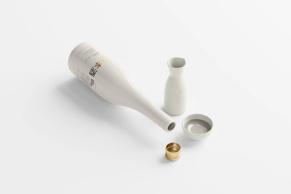 5 Sake Bottle Mockup with Cups in Different Sights