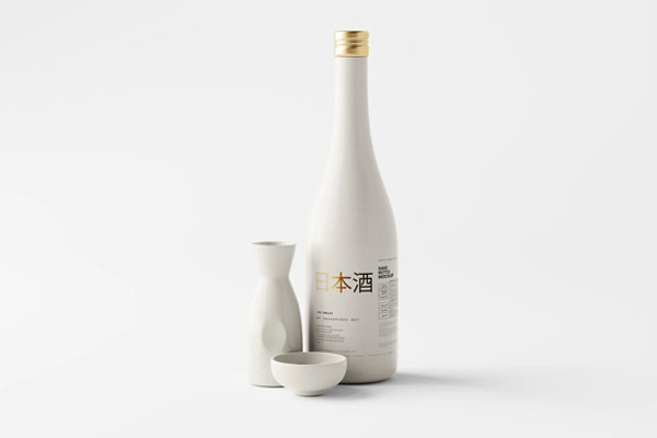 5 Sake Bottle Mockup with Cups in Different Sights