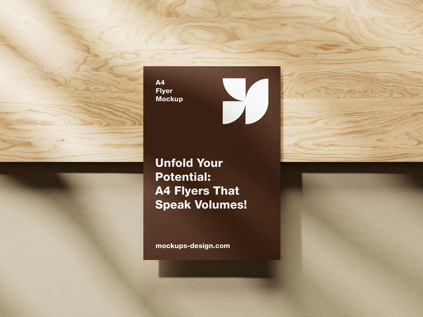 5 Shots of A4 Flyer Mockup on Wooden Board FREE PSD