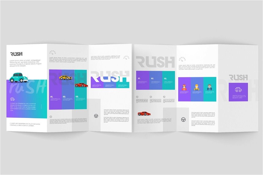 5 Shots of A4 Z Fold Brochure Mockup