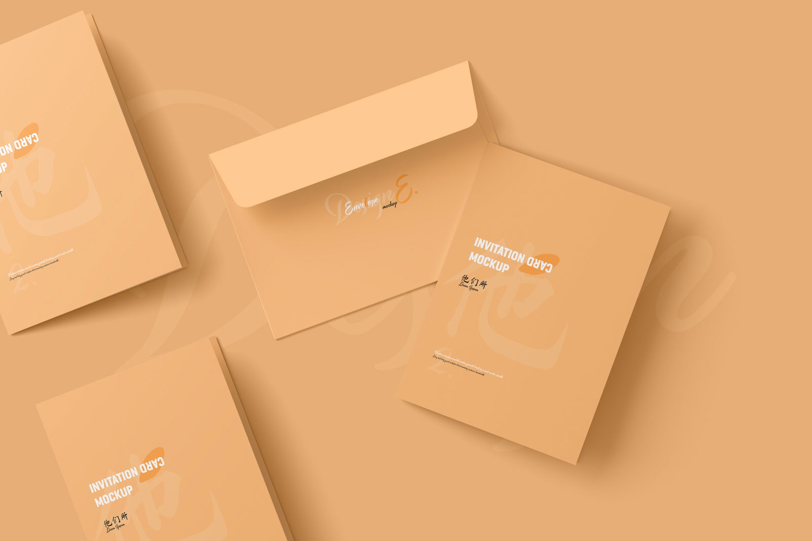 Free 5 Shots of A5 Folded Invitation Card Mockup PSD Template