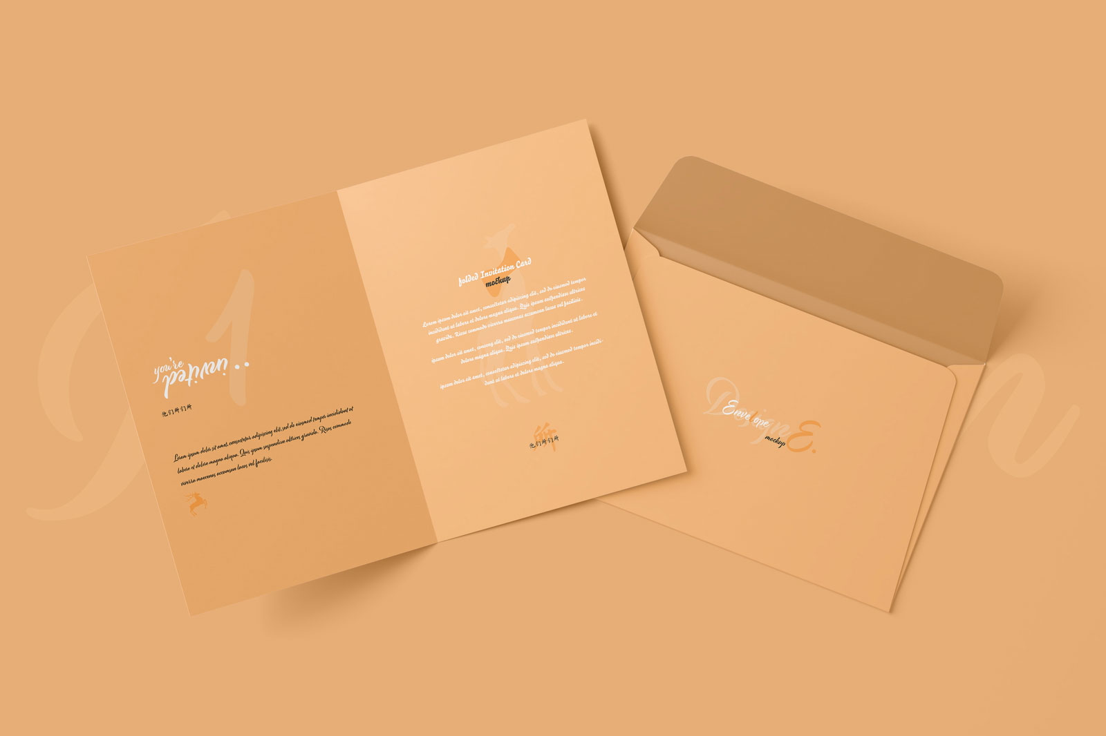 Free 5 Shots of A5 Folded Invitation Card Mockup PSD Template