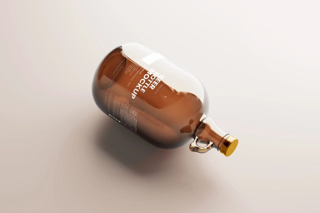 5 Shots of Amber Glass Beer Bottle Mockup with Handle