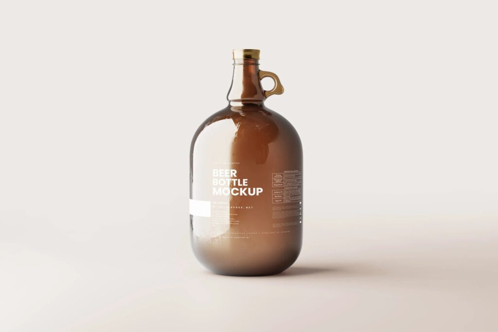 5 Shots of Amber Glass Beer Bottle Mockup with Handle