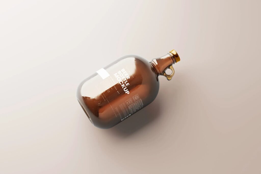 5 Shots of Amber Glass Beer Bottle Mockup with Handle