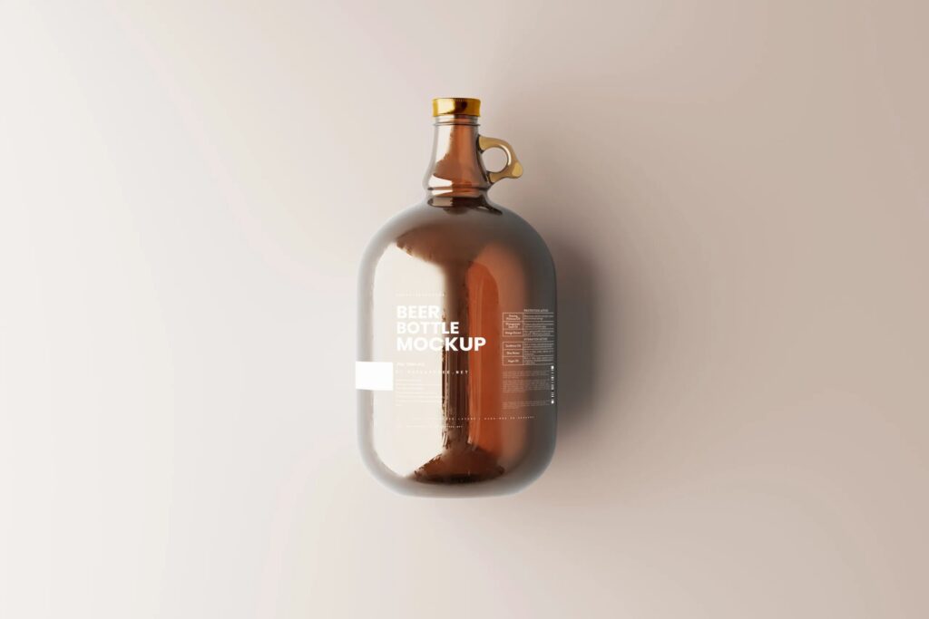 5 Shots of Amber Glass Beer Bottle Mockup with Handle