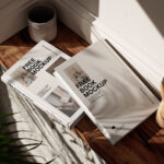 5 Shots of Books Mockup on Wooden Shelf