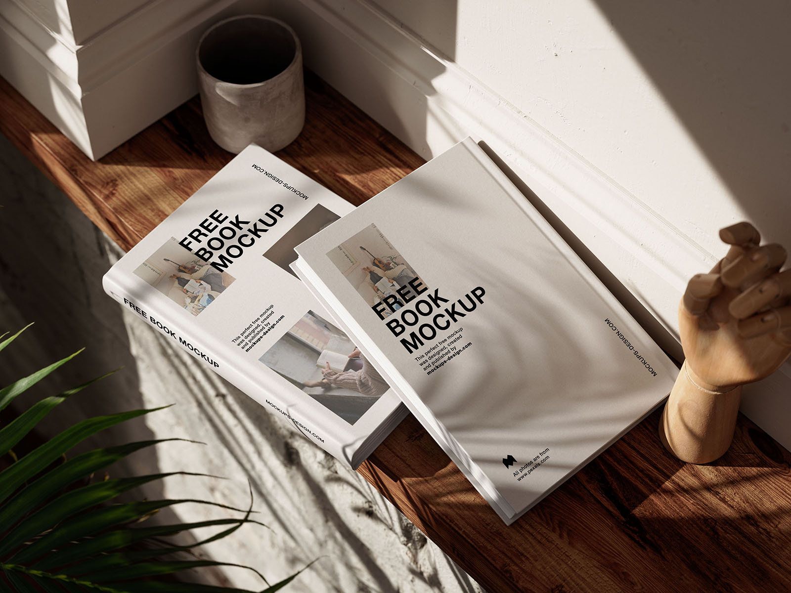 5 Shots of Books Mockup on Wooden Shelf FREE PSD