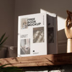 5 Shots of Books Mockup on Wooden Shelf