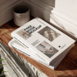 5 Shots of Books Mockup on Wooden Shelf