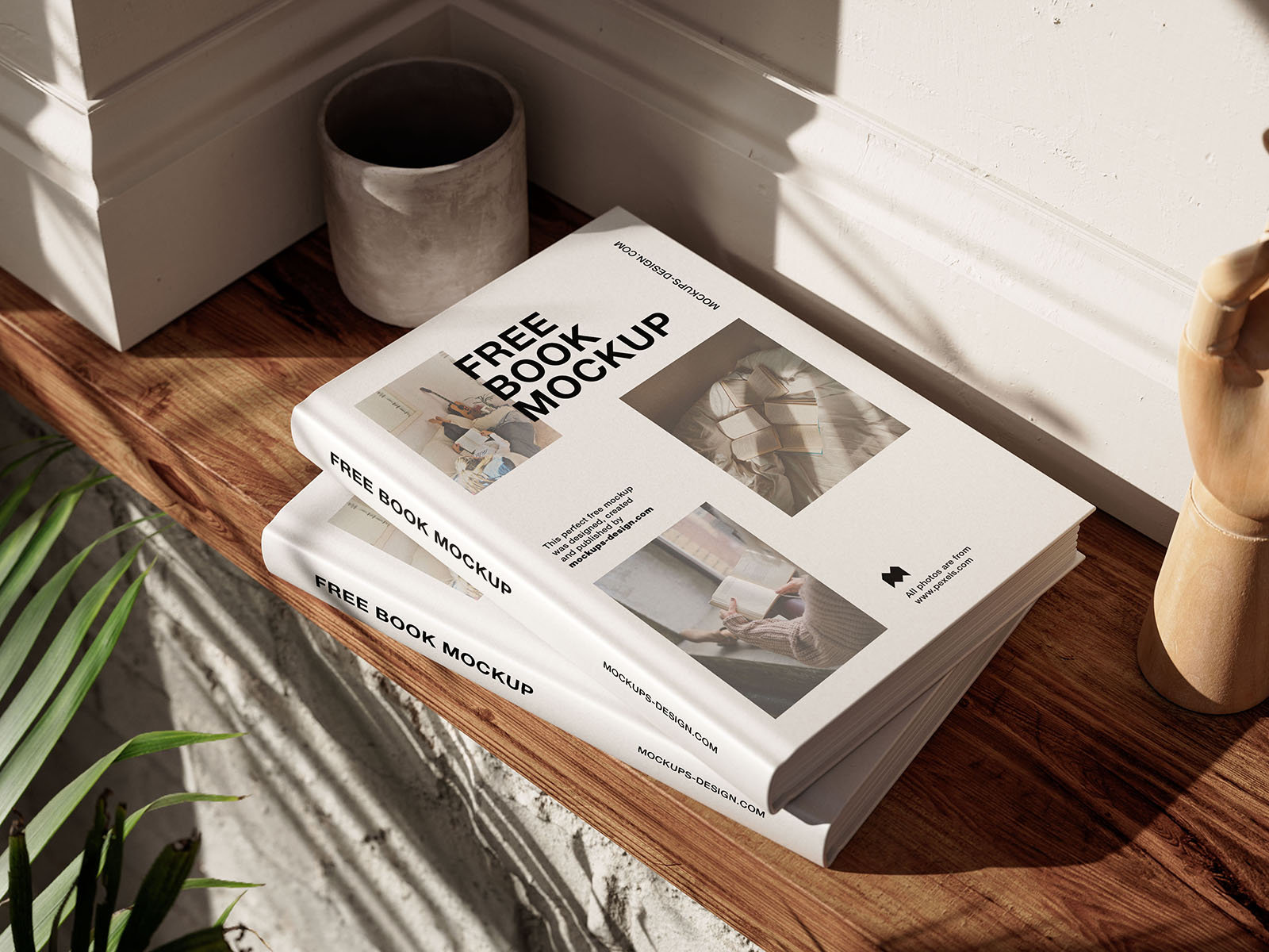 5 Shots of Books Mockup on Wooden Shelf FREE PSD