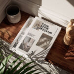 5 Shots of Books Mockup on Wooden Shelf
