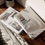 5 Shots of Books Mockup on Wooden Shelf
