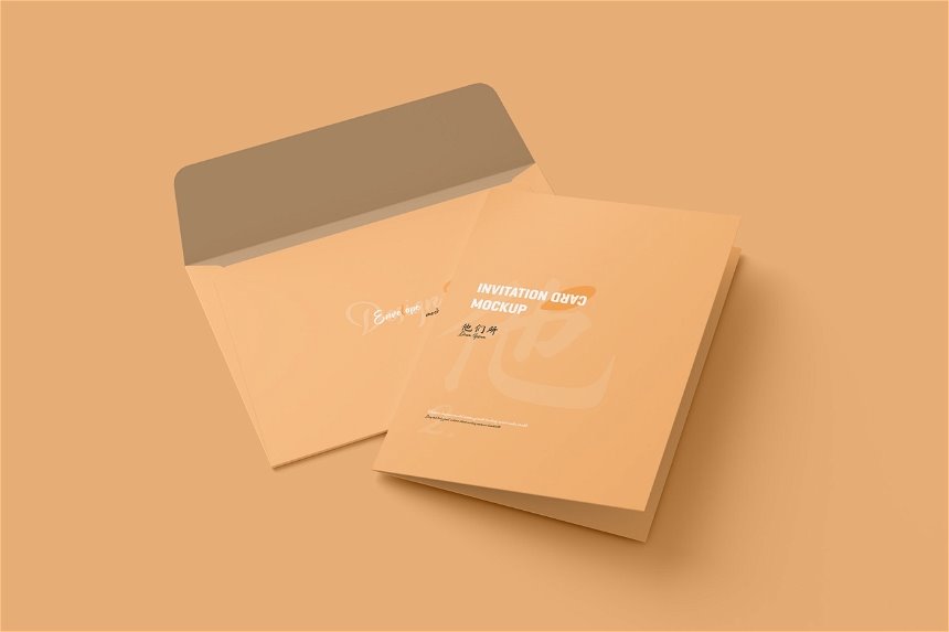 5 Shots of Folded Invitation Card Mockup with Envelope