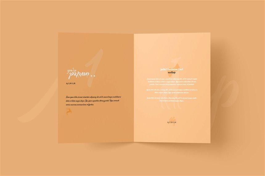 5 Shots of Folded Invitation Card Mockup with Envelope