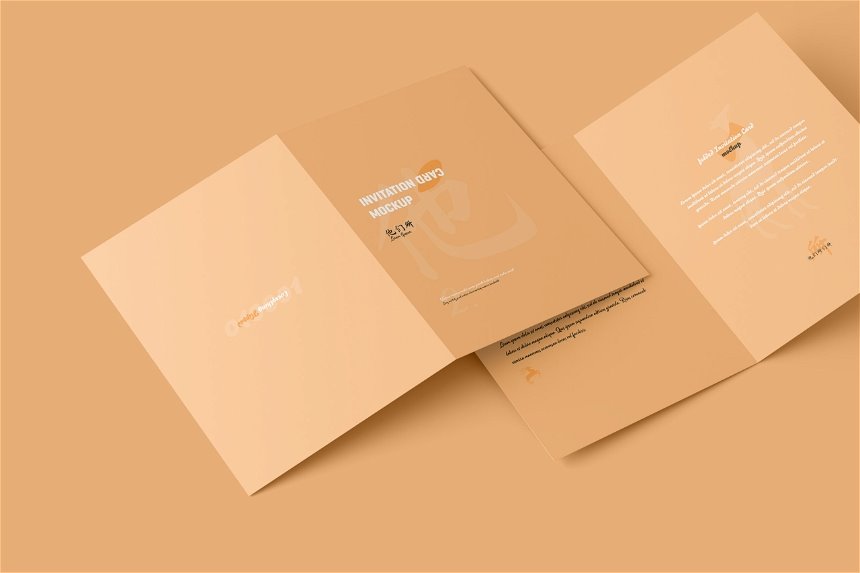 5 Shots of Folded Invitation Card Mockup with Envelope