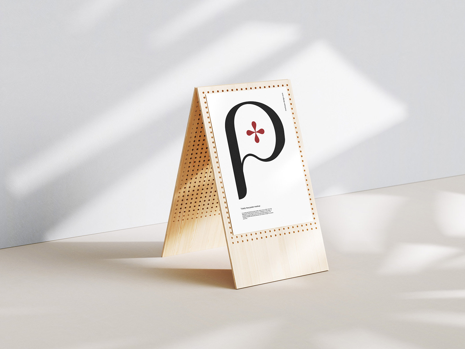 5 Shots of Poster Mockup on Wooden Stand FREE PSD