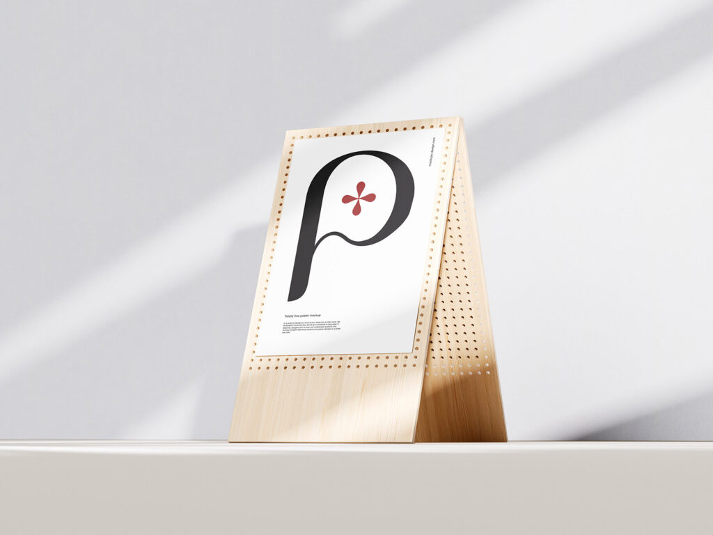 5 Shots of Poster Mockup on Wooden Stand