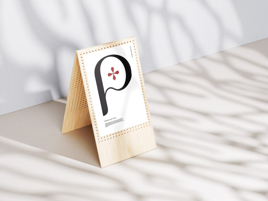 5 Shots of Poster Mockup on Wooden Stand