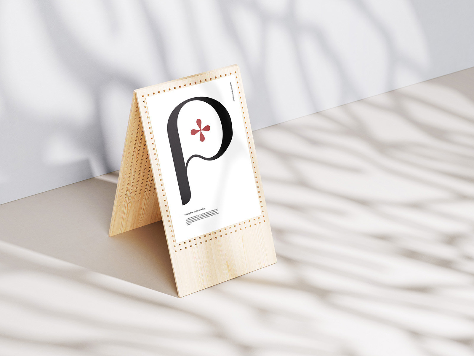 5 Shots of Poster Mockup on Wooden Stand FREE PSD