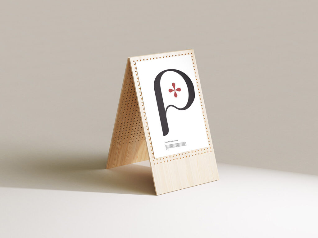 5 Shots of Poster Mockup on Wooden Stand