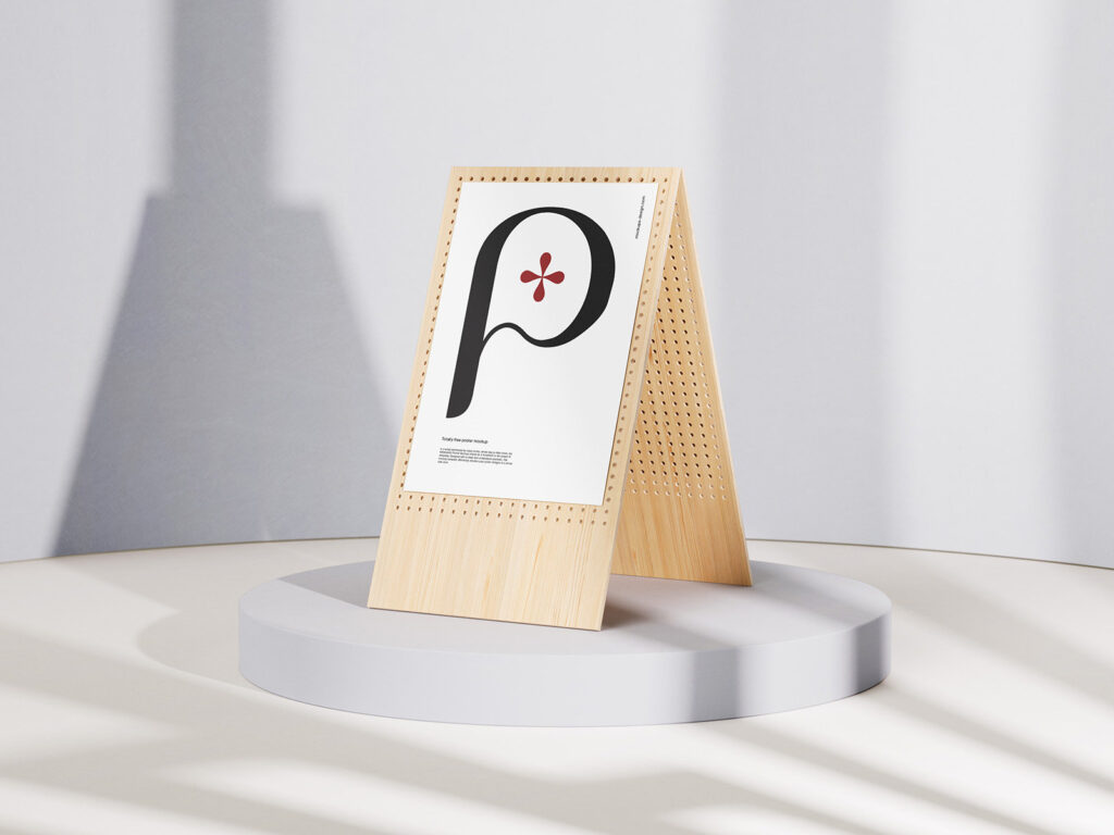 5 Shots of Poster Mockup on Wooden Stand