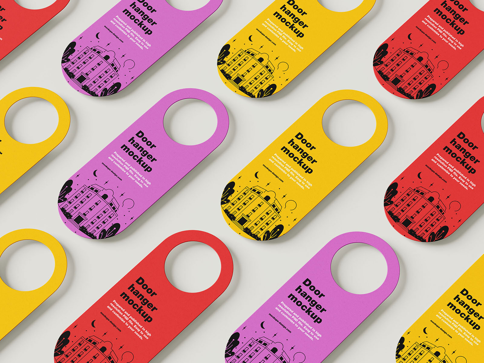 Free 5 Shots of Rounded Door Hanger Mockup PSD Template