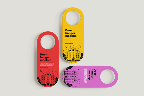 5 Shots of Rounded Door Hanger Mockup