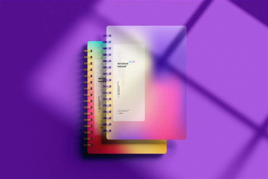5 Sights of Spiral Notebook Mockup with Shadow Overlay