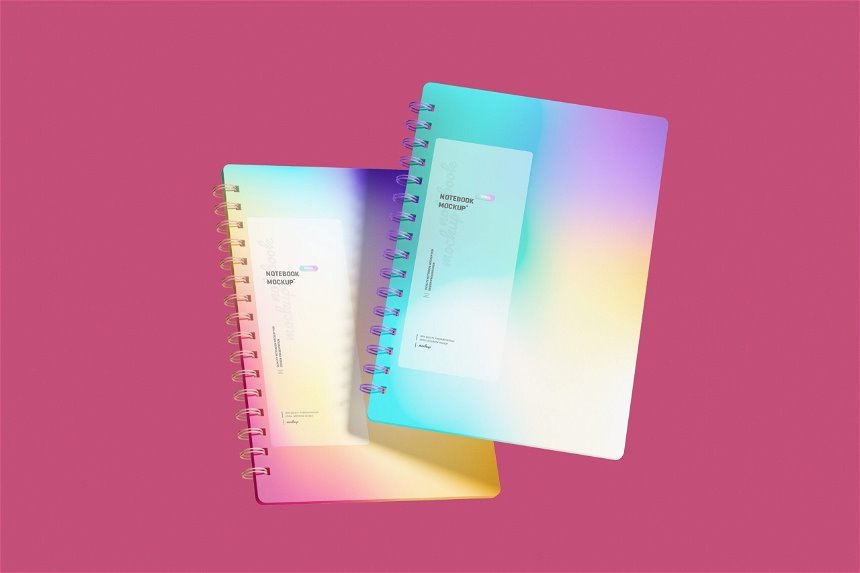 5 Sights of Spiral Notebook Mockup with Shadow Overlay