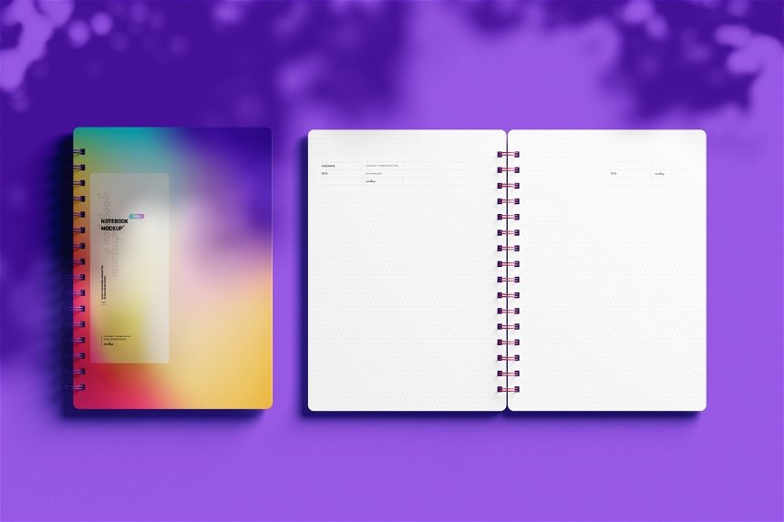 5 Sights of Spiral Notebook Mockup with Shadow Overlay